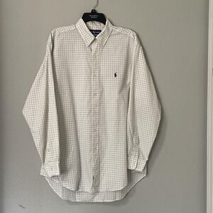 Ralph Lauren Y2K Yarmouth Shirt Men 16.5 34/35 White Plaid Button Down Pony Logo